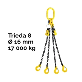 Čtyřpramenný řetězový vazák, oko-4 hák, zkracovač, nosnost 17 000/11 800 kg, G8-16, Certifikát, ČŽ